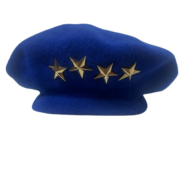 Unbranded Accessories - VTG Wool Blend Beret Hat Royal Blue Gold Stars Women's Hat Size Small